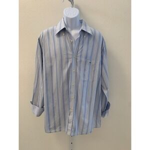 Lacoste Striped Logo Button Shirt Adult 45 Blue White Long Sleeve Mens (B388)